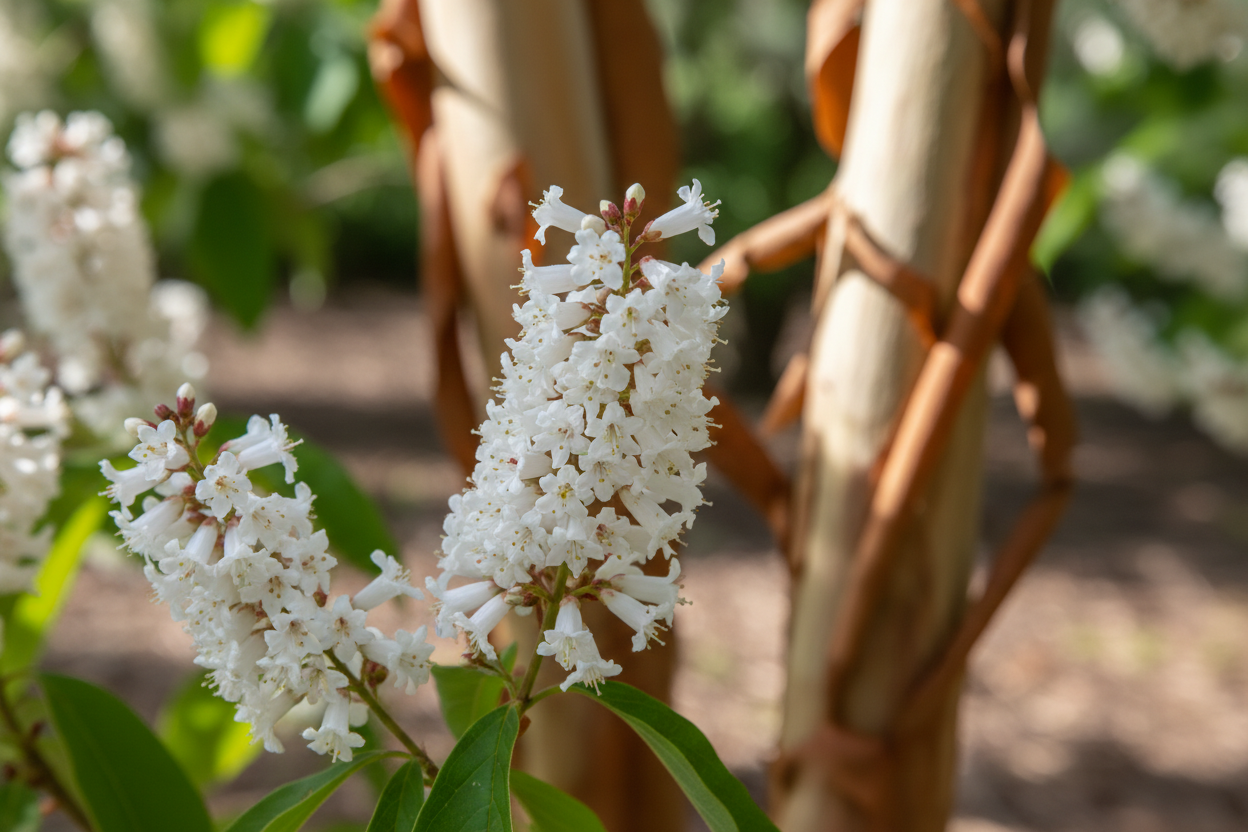 Sieben-Söhne-des-Himmels weiße Blüten Spätsommer duftend Zierbaum Malsch Karlsruhe Baumschule